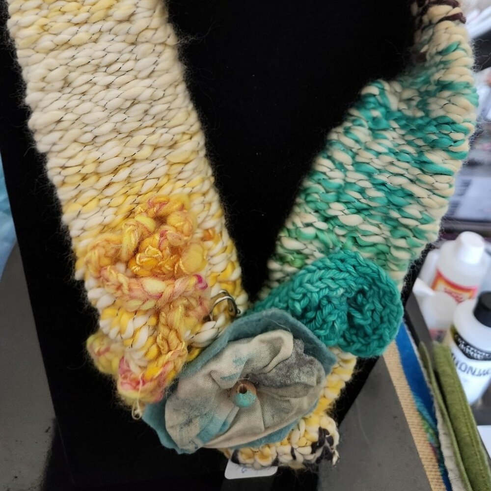 Scarf or necklace, handmade cotton with shines, soft and light. 42 inch long.